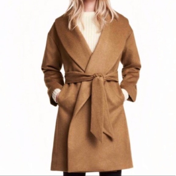 H&M Jackets & Blazers - H&M Conscious tan wool blend coat with tie waist